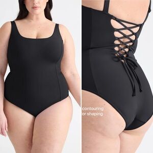 Knix Cinch Leakproof Shaper Lace-Up One-Piece Swimsuit in Black XL